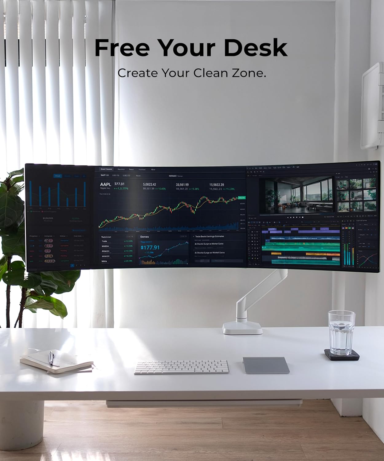 Heavy Duty Monitor Arm Desk Mount for 34-49 Inch Ultrawide Curved Monitors  Supports 14-38 lbs  Gas Spring Ergonomic Full Motion with Cable Management  Red Dot Design Awarded  White