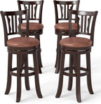 COSTWAY 30" Bar Height Stools Set of 4, Swivel High-Top Chairs with Backrest & Faux Leather Padded Seat, Rubber Wood Counter Barstools with Footrest for Kitchen Islands, Dining Room, Pub (4,30'')