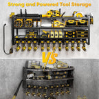 POKIPO 49.5" W Large Power Tool Organizer Wall Mount with Charging Station, 4 Tier Heavy Duty 12 Cordless Drills Holder Load 800 lb, Tool Battery Storage Rack Built in 8 Outlet Power Strip for Garage