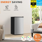 Sweetcrispy 3.2 Cu.Ft Mini Fridge with Freezer, 2 Door Small Refrigerator with Adjustable Thermostat Energy-efficient Low Noise, Compact Fridge for Bedroom, Office, Dorm, Silver
