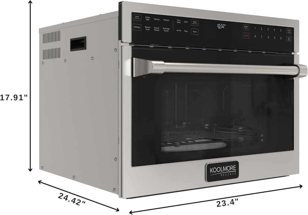 KoolMore Reserve 24 in. Built-In Microwave Convection Oven with Air Fry, 3-in-1 Combo, Sensor Cook, Soft-Close Door, 1.6 cu. ft. in Stainless Steel