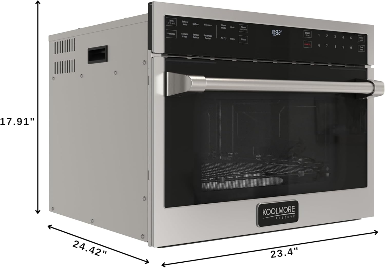 KoolMore Reserve 24 in. Built-In Microwave Convection Oven with Air Fry, 3-in-1 Combo, Sensor Cook, Soft-Close Door, 1.6 cu. ft. in Stainless Steel
