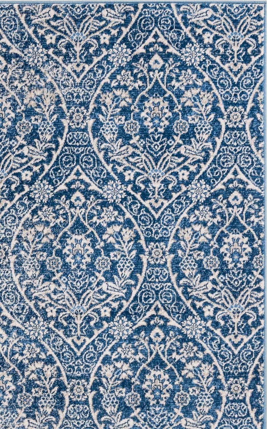 SAFAVIEH Brentwood Collection Area Rug - 10' x 13', Navy & Light Grey, Floral Damask Ogee Trellis Design, Non-Shedding & Easy Care, Ideal for High Traffic Areas in Living Room, Bedroom (BNT860M)
