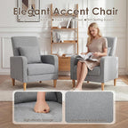 COLAMY Mid-Century Modern Upholstered Accent Chair with Back Pillow & Solid Wood Legs, Fabric Cozy Armchair for Living Room, Bedroom, Reading Nook, Apartment & Small Spaces, Lightgrey