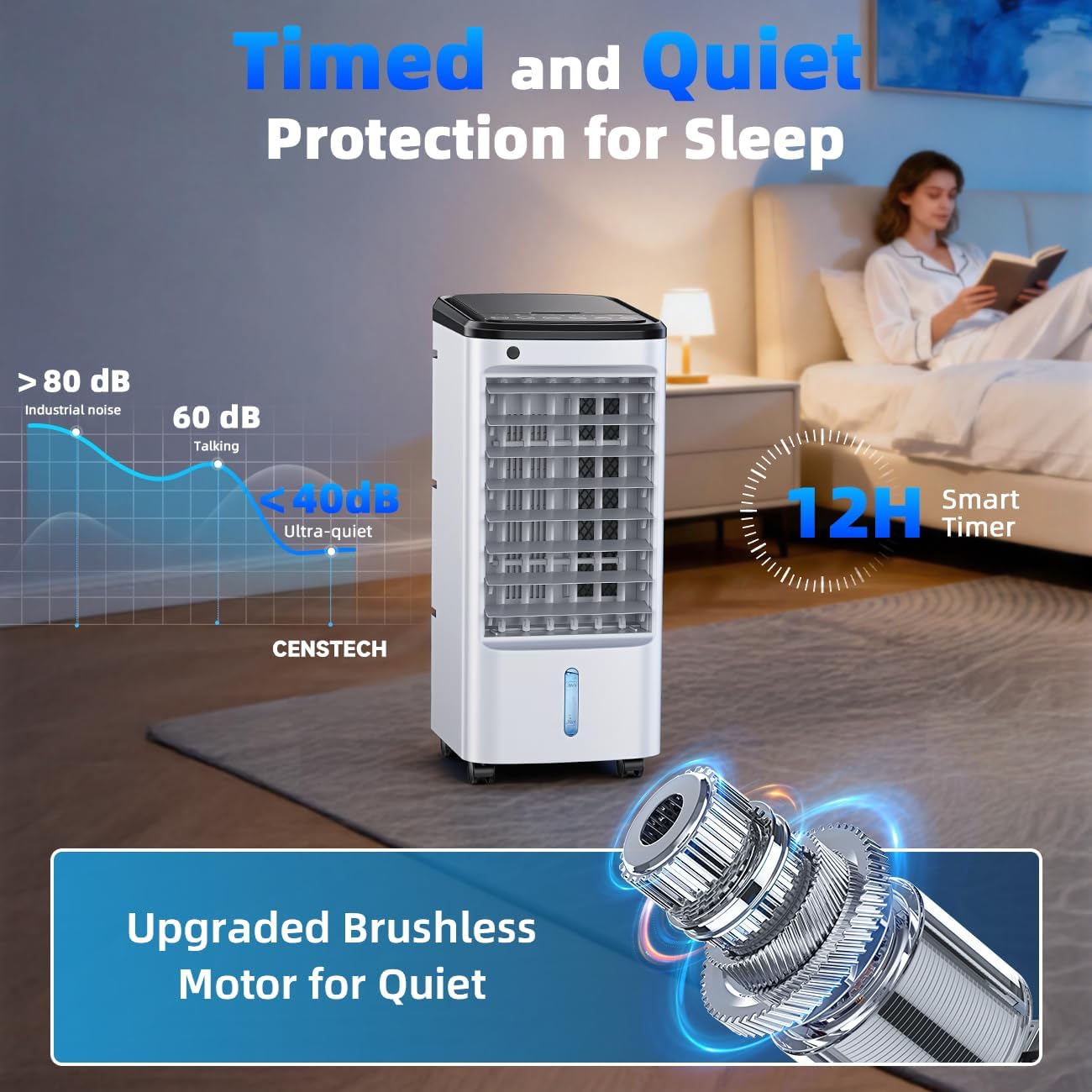 Windowless Portable Air Conditioners w/Dual Tank for 24H Cooling 600Sq.ft, 6 Ice Packs, 4 Modes&3 Speeds Swamp Cooler, 12H Timer 26Ft Remote, 120°Swing Evaporative Air Cooler for Room Bedroom