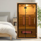 2 Person Red Light Far Infrared Sauna for Home 1750W/110V Canadian Hemlock Dry Indoor Saunas with LCD Panel Control Bluetooth Speaker Panoramic Tempered Glass