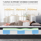 Queen Mattress Plush 12 Inch Cooling Gel Memory Foam Hybrid 7 Zone Pocket Springs, Bed in a Box, Breathable Cover, Motion Isolation, Back Pain Relief, CertiPUR US & Oeko TEX Certified