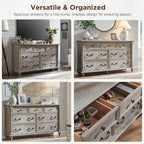 T4TREAM Farmhouse 7 Drawers Dresser Chests for Bedroom w/ 4 Column Solid Wood Feet, Tall Wide Wood Country Rustic Chest of Drawers, Storage Dressers for Bedroom, Living Room, Light Rustic Oak
