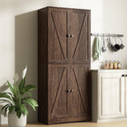 LYNSOM Farmhouse Storage Cabinet Set of 2, 72" Tall Kitchen Pantry Cabinet with 4 Barn Doors and Adjustable Shelves, Freestanding Storage Cabinets for Kitchen, Brown