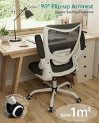 MUXX.STIL Office Chair, Ergonomic Desk Chair with Adjustable Lumbar Support and Flip up Armrest, Breathable Mesh Computer Chair for Home Office, White