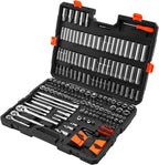 VEVOR Socket Set, 225 Pieces, 3/8 & 1/4 & 1/2 inch Drive Socket and Ratchet Set, SAE and Metric, Deep and Shallow, Mechanic Tool Kit with Bits, Accessories, Storage Case, CR-V Alloy Steel, for Repair