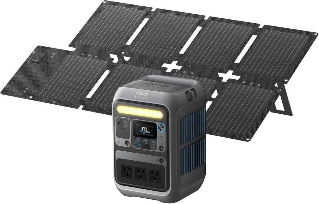 Anker Solar Generator SOLIX C300 with 60W Solar Panel  288Wh Portable Power Station  300W (600W Surge)  LiFePO4 Battery  140W Two-Way Fast Charging  for Outdoor Camping  Traveling  and Emergencies