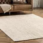 nuLOOM 8 Round Rigo Jute Hand Woven Area Rug, Off White, Solid Farmhouse Design, Natural Fiber, For Bedroom, Living Room, Dining Room, Hallway, Office, Kitchen, Entryway