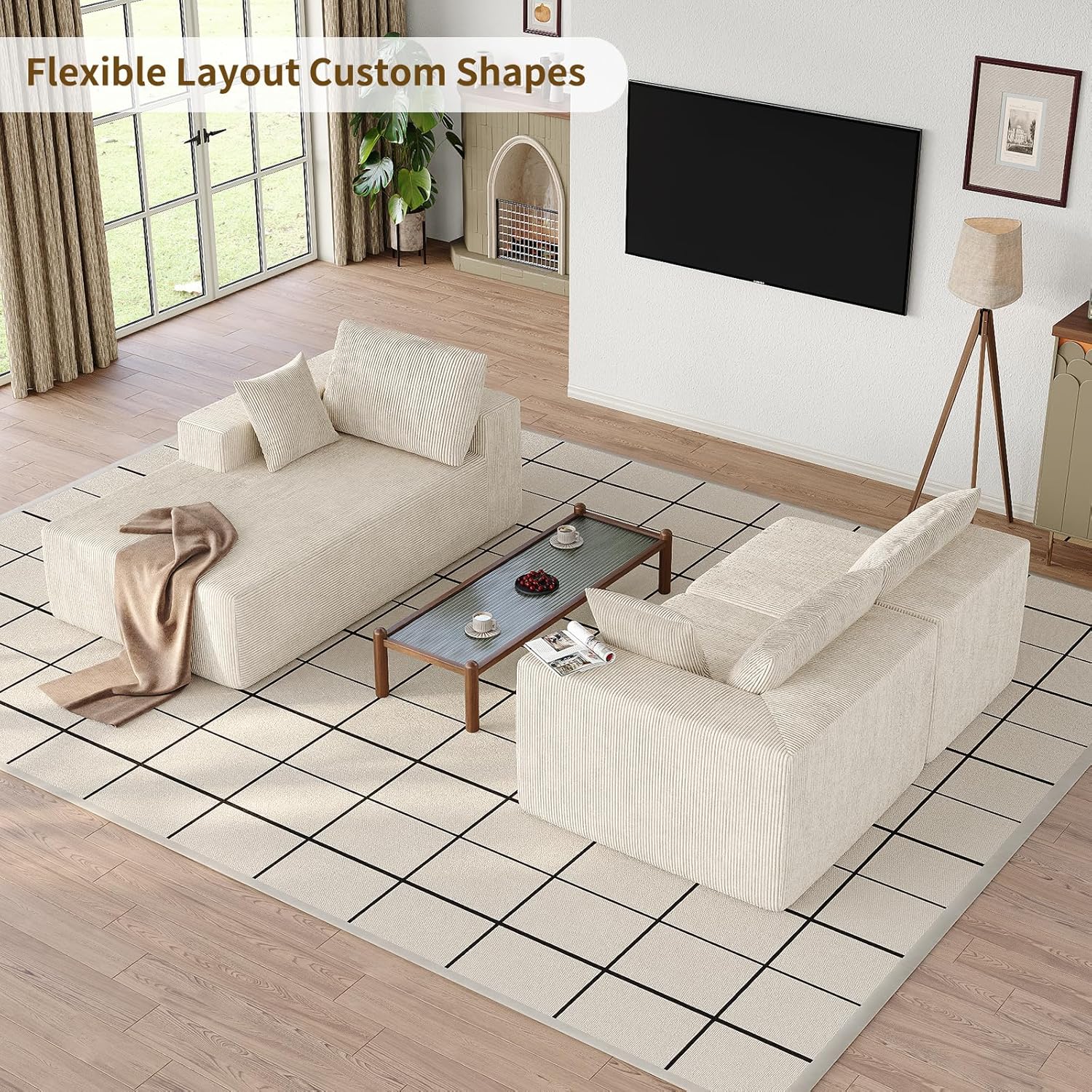 107" L-Shaped Boneless Couch, Cloud Modular Sectional Sofa with Chaise, Upholstered - No Assembly, Deep Seat, Soft Cushions & Backrest, for Living Room, Beige
