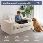 MAXYOYO Bean Bag Chair for Adults, Upholstered Floor Sofa with Armrests, Loveseat Boneless Couch with Tufted Cushion & Backrest, Sofa in A Box, Large Bean Bag Couch for Bedroom Living Room, Beige