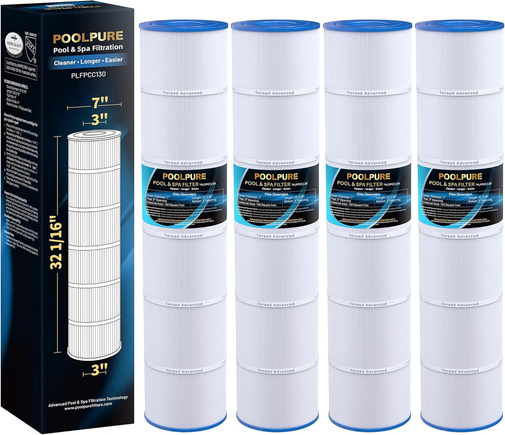 POOLPURE PLFPCC130 Pool Filter Replaces Pentair CCP520  R173578  PCC130  Ultral-A7  Unicel C-7472  Filbur FC-1978  FC-6475  Pentair Clean and Clear Plus 520  817-0131  178585  L x OD: 32 1/16"x7"