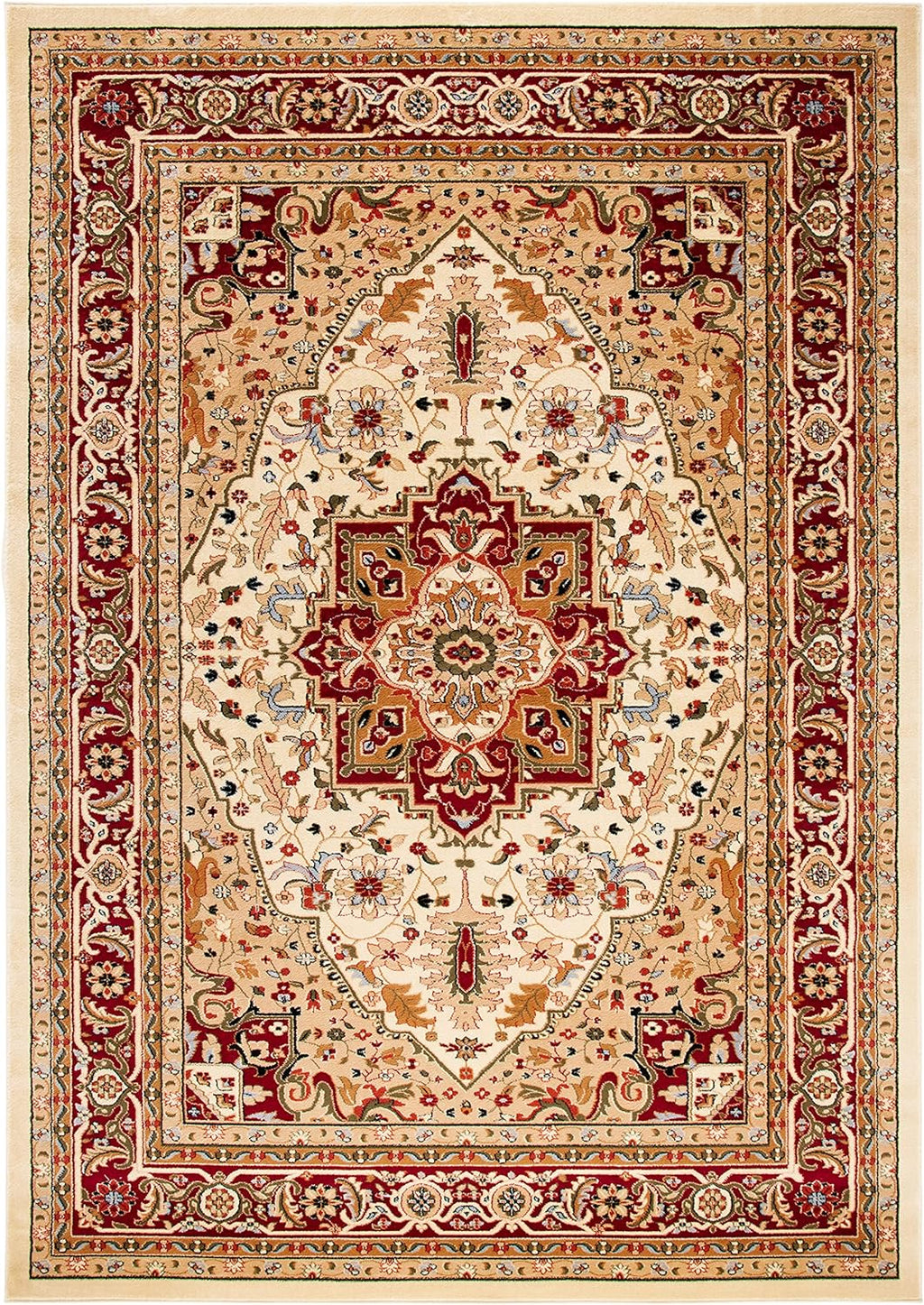 SAFAVIEH Lyndhurst Collection X-Large Area Rug - 12' x 18', Ivory & Red, Traditional Oriental Design, Non-Shedding & Easy Care, Ideal for High Traffic Areas in Living Room, Bedroom (LNH330A)