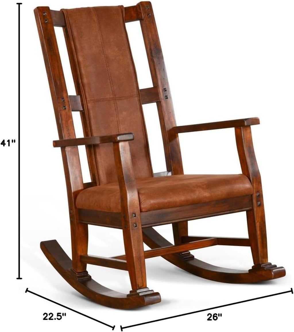 Pemberly Row Wood Rocking Chair, Indoor in Chocolate (41" H x 26" W x 22.5" D) for Living Room with Cushion Seat, High Back, Easy Assembly