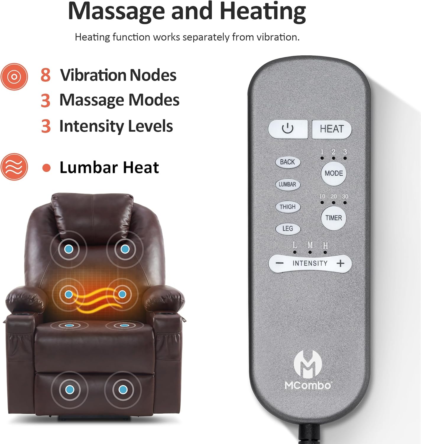MCombo Dual Motor Large Power Lift Recliner Chair for Elderly, Lay Flat Lift Chair with Heat and Massage, Big Lift Recliner for Tall People, Faux Leather 7815 (Dark Brown)
