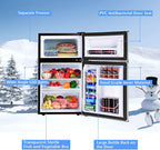 COSTWAY Mini Fridge with Freezer, 3.2 Cu.ft. 2-Door Mini Freezer Cooler Fridge w/ Reversible Door, Removable Glass Shelves, Mechanical Control, Small Refrigerator for Bedroom, Dorm, Office (Grey)