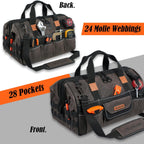 WELKINLAND 18 Inch Waxed Canvas Tool Bag, Heavy-Duty Electrical Tool Bag, Large-Opening 28-Pocket Tools Bag, 36L Tool Bags For Men, Quick-Access HVAC Tools Bags