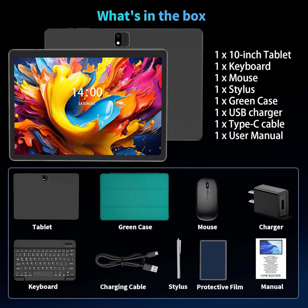 Android Tablet with Keyboard, 2026 Android 15 Tablet 10 inch, 26GB+256GB+2TB Expand, Electronic Tablet PC with Gemini, 8-Core, 8000mAh, 5G WiFi, GMS, 2 in 1 Tablet with Case/Mouse/Stylus(Black Case)