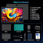 Android Tablet with Keyboard, 2026 Android 15 Tablet 10 inch, 26GB+256GB+2TB Expand, Electronic Tablet PC with Gemini, 8-Core, 8000mAh, 5G WiFi, GMS, 2 in 1 Tablet with Case/Mouse/Stylus(Black Case)