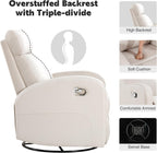 Swivel Rocker Recliner Chair, Manual Faux Leather Recliner, Glider Rocking Recliners 360°Swivel Nursery Reclining Chairs with Adjustable Headrest Highback for Living Room, Cream