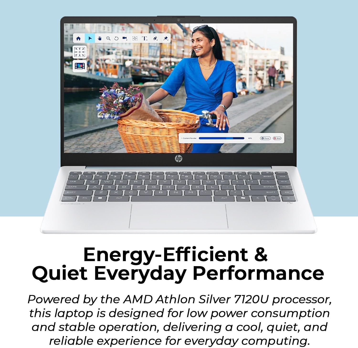 HP 14" Moonlight Blue Laptop with Office 365  AMD CPU  4GB DDR5 RAM  1.1TB Storage (128GB SSD and 1TB OneDrive)  HD Display  Windows 11  Energy-Efficient & Quiet Performance