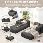 80" Convertible Sofa Bed, 5 in 1 Modular Boneless Couch Sleeper Sofa Bed with Fixed Frame & Removable Backrest Pillow, Washable Corduroy Futon Sofa Bed Couch in a Box for Small Spaces, Dark Grey