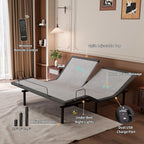 ESHINE Split Top King Adjustable Bed Frame with 14" Gel Memory Foam Mattress, Graphene Cover - Electric Upholstered Base, Massage Function, Wireless Remote, USB Ports, Under Bed Light, Grey