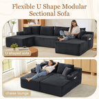 Modular Sectional Sleeper Sofa,134 Inch Boneless Cloud Couch for Living Room, U Shaped 5 Seat Sofa with 2 Storage Pockets& 2 Cup Holders, Free Combination, No Assembly Required (Dark Grey)