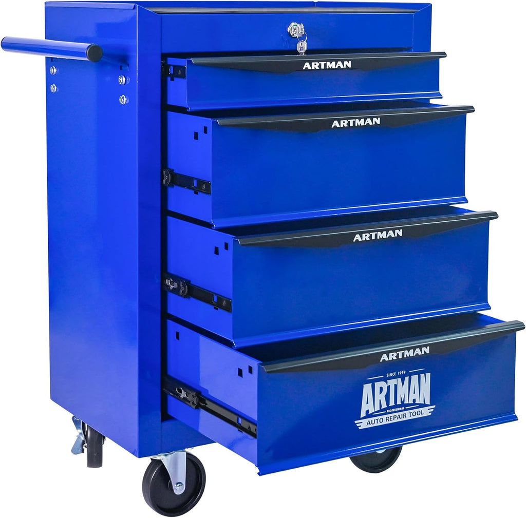 RYH 4 Drawers Rolling Tool Chest - 13" D x 20.9" W x 30.5" H Heavy Duty Mobile Tool Cart with Locking Wheels & Ball Bearing Drawers, Garage Tool Storage Cabinet (Blue, 4 Drawers)