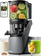 Canoly C16 Cold Press Juicer, 6" Extra Wide Feed Chute, 3-IN-1 Strainers (Juice & Sorbet & Nut Milk), Powerful AC Brushless Motor, Self Precut System, Juicer Machines with BPA-Free (Space Gray)