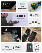 ACEGMET DTX10 digital Laser Tape Measure with Green Alignment Laser, 330Ft Laser Range & 12Ft Steel Tape, High Precision USB-C Rechargeable Smart APP Sync, Measuring Tool for Renovation & Construction