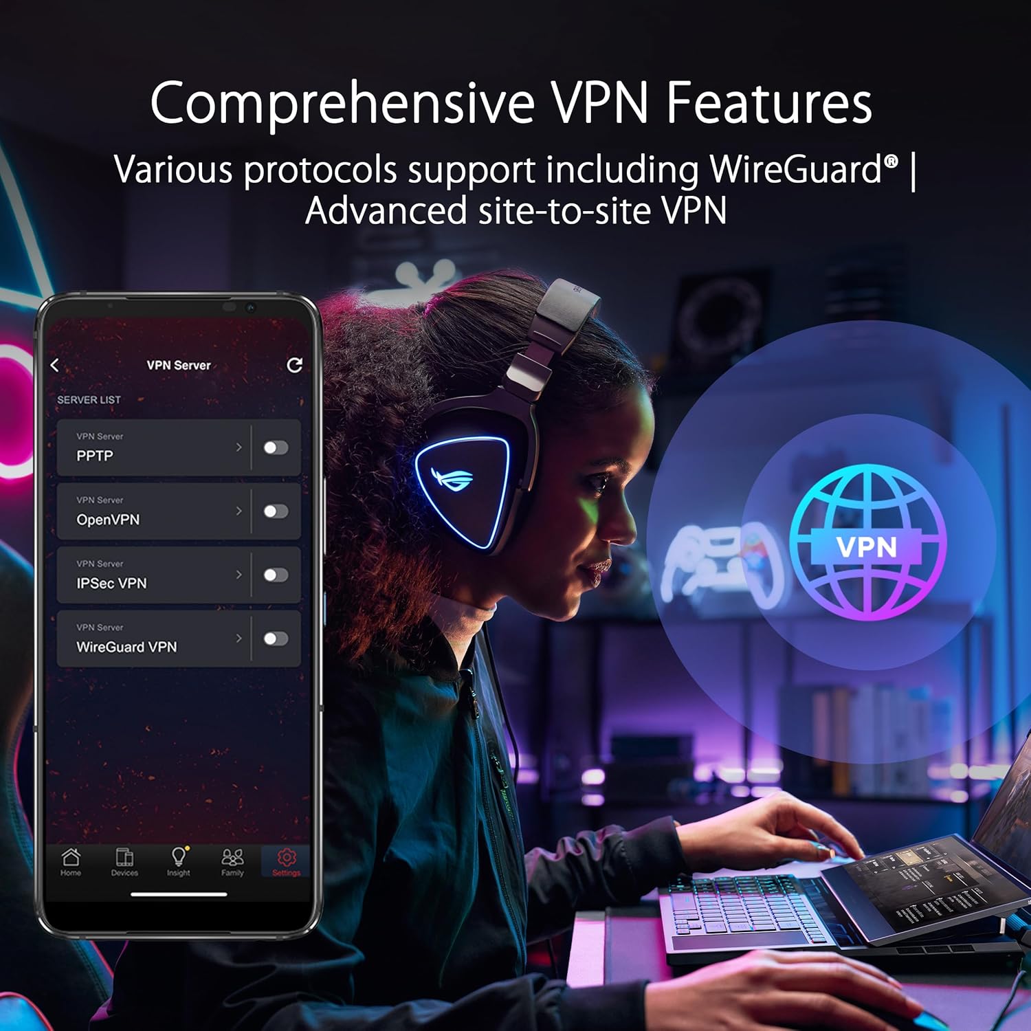 ASUS ROG Rapture GT-BE98 PRO First Quad-Band WiFi 7 Gaming Router supports 320MHz  Dual 10G Port  Triple-level Game Acceleration  Mobile Game Mode  Subscription-Free Security  AiMesh  and VPN features