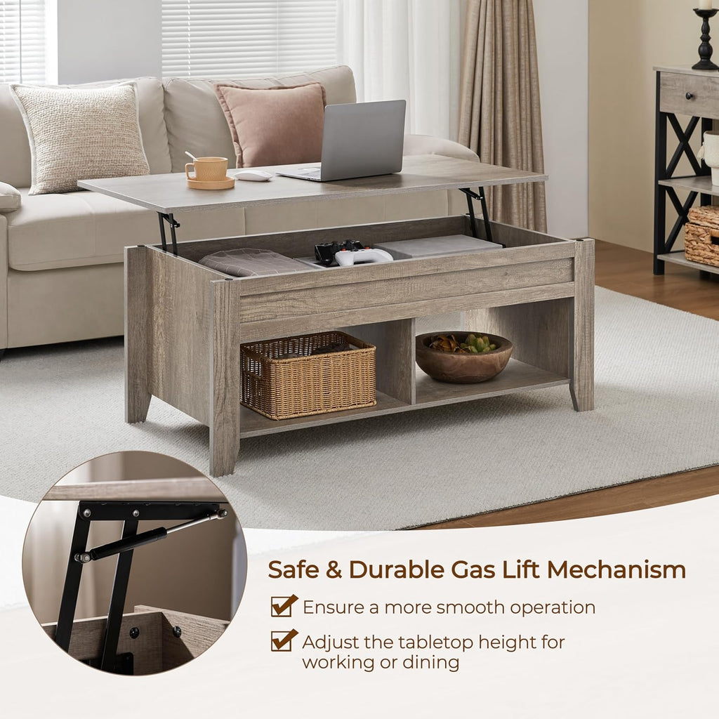 Yaheetech Lift Top Coffee Table with Hidden Storage Compartment & Lower Shelf, Lift Tabletop Farmhouse Table for Living Room Office Reception, 47.5in L, Gray