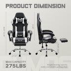 DUMOS Ergonomic Gaming Office Desk Chair with Footrest, Height Adjustable 360° Swivel Computer Video Game Chair with Headrest and Lumbar Support, Black White