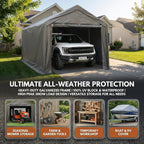 Storage Shed, 3/4 inch Thick Support Rods & Bolted Frame (Not Socket), Rolled Up Doors and Ventilation Window, Carports Car Tent 10 × 20 × 9 FT