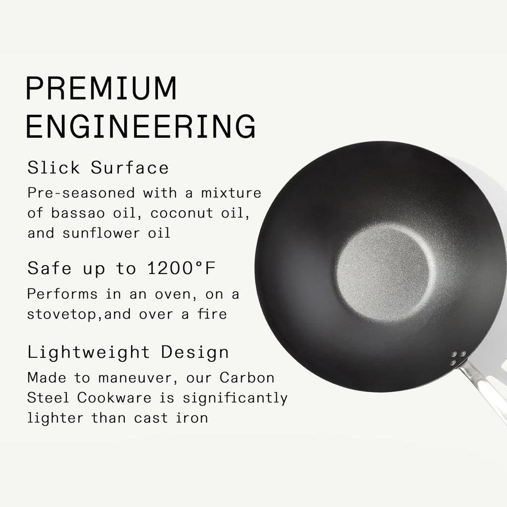 Made In Cookware | 13" Seasoned Carbon Steel Wok - (Like Cast Iron, but Better) | Professional Cookware | Crafted in Sweden | Induction Compatible