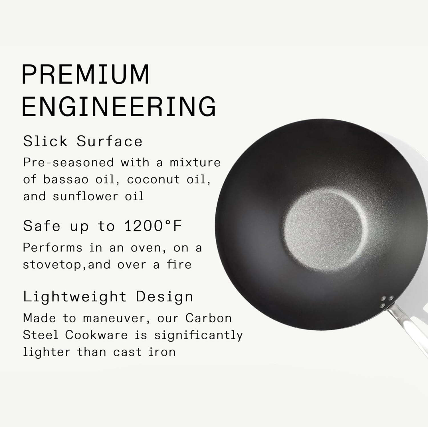 Made In Cookware | 13" Seasoned Carbon Steel Wok - (Like Cast Iron, but Better) | Professional Cookware | Crafted in Sweden | Induction Compatible