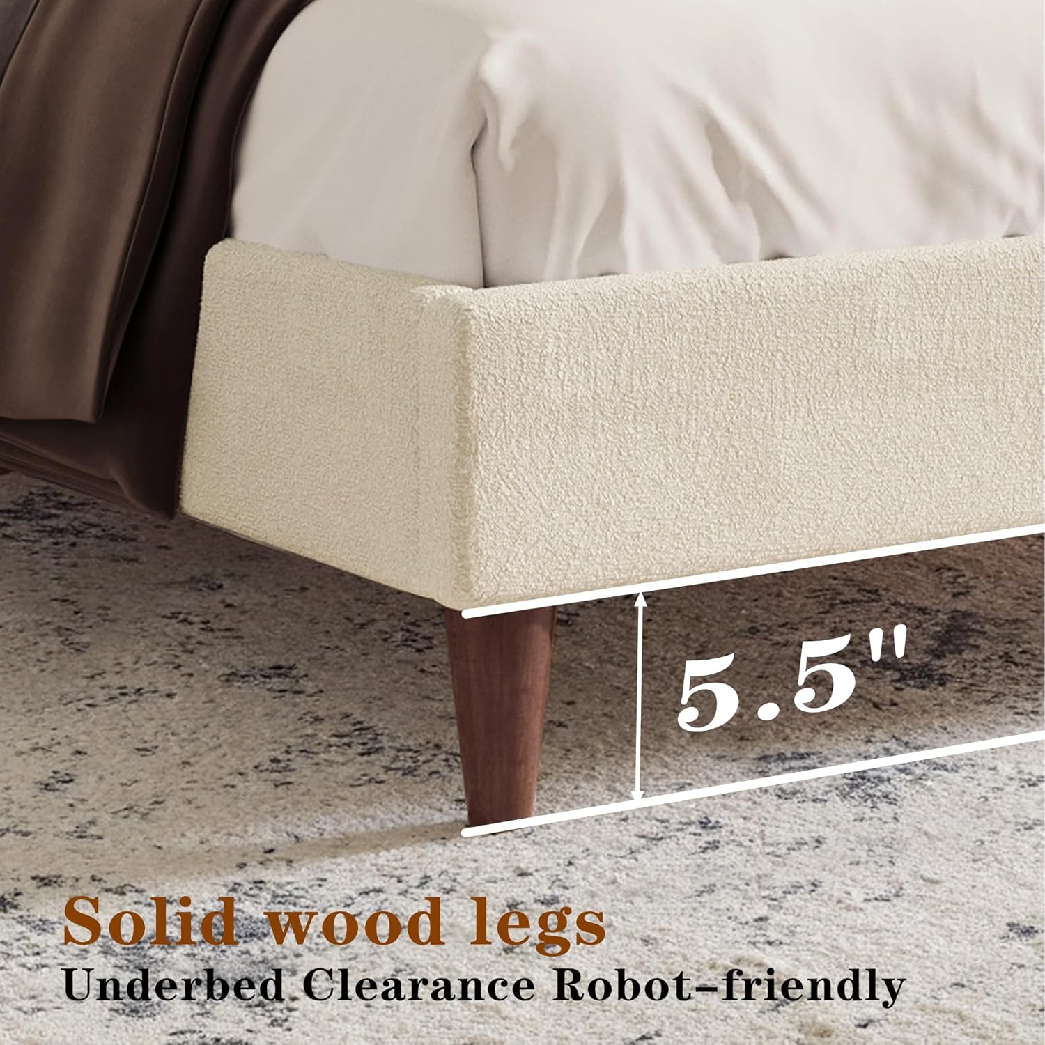 Upholstered Bed Frame King Size, 43" Tall Headboard Wingback Upholstered Platform Beds Bedframe for Kids Teens Adults Bedroom Strong Wood Slats Support No Box Spring Needed, Ivory Boucle