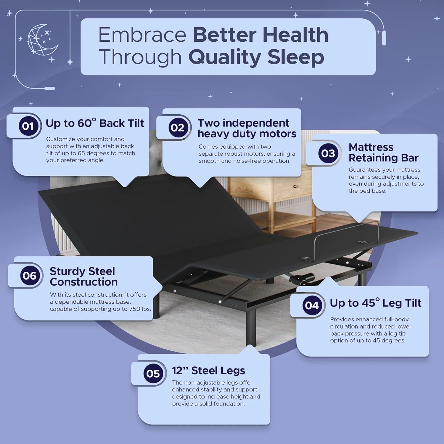 Celestial Sleep Aurora Adjustable Bed Base (Frame) + 8 inch Gel Memory Foam Mattress (Firm), Easy Assembly, Head and Foot Lift, Zero Gravity, Memory Positions, CertiPUR-US Bed - Queen