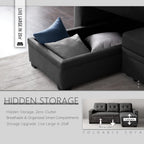 Dreamzie L Shaped Sectional Sleeper Sofa with Storage Chaise, 3 Seater Pull Out Couch for Living Room, Convertible Sofa Bed Couch with Charging Ports for Apartment, Office - Dark Grey | Linen