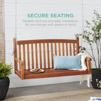 Best Choice Products 48in Wood Porch Swing Outdoor Patio Hanging Bench Chair Furniture for Deck, Garden, Yard w/Mounting Chains, Curved Back Design, 500lb Weight Capacity - Brown