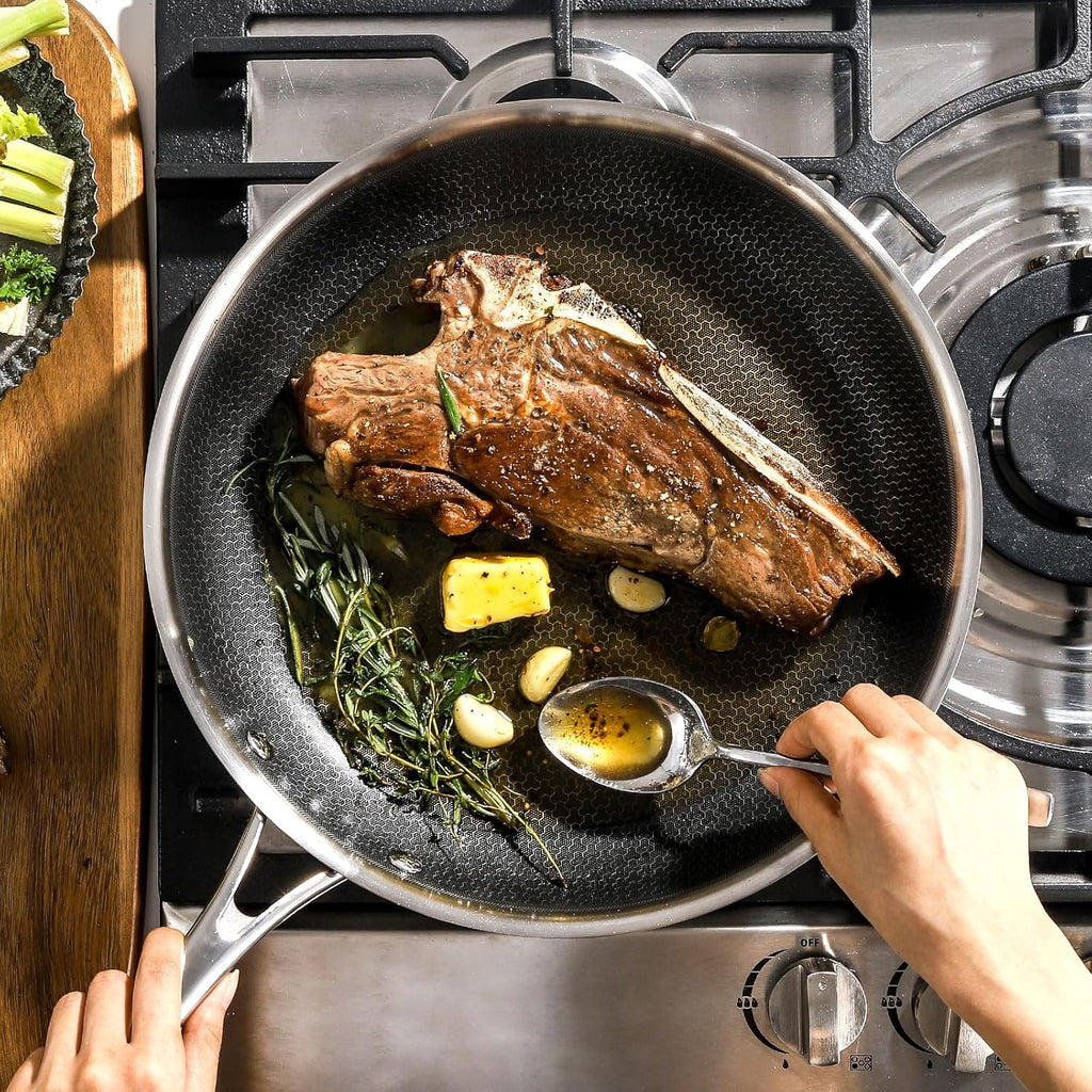 DELUXE Hybrid Ceramic Nonstick 12-Inch Fry Pan with Tempered Glass Lid, Skillet with Stay-Cool Handles, Dishwasher&Oven Safe, PFOA Free Compatible with All Cooktops