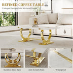 Asday 2 Pieces Modern Living Room Table Set, Wood Coffee Table and Console Table with U-Shape Golden Metal Frame, White and Gold