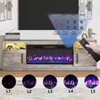Fireplace TV Stand with 36" Fireplace Up to 80" TVs, 70" Entertainment Center with LED Lights, Remote Control, TV Media Console with Storage Cabinets for Living Room, Gray