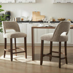 VKNOW 26" Bar Stools Set of 2, Faux Leather Counter Height Bar Stools with Backrest and Rubberwood Legs, Upholstered Barstools for Kitchen Island, Bar and Dining Room, Taupe