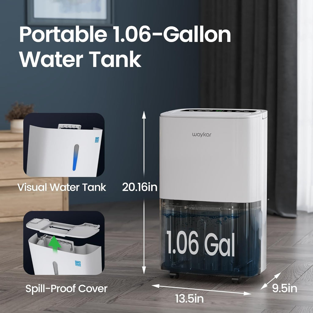 Waykar 120 Pints 2025 Energy Star Home Dehumidifier for Spaces up to 6,000 Sq. Ft, Ideal for Basement, Bathroom and Large Room with Drain Hose, Portable, Auto Defrost and Self-Drying